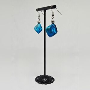 Blue Shell Drop Earrings – Iridescent Dangle Jewelry with Silver Accents